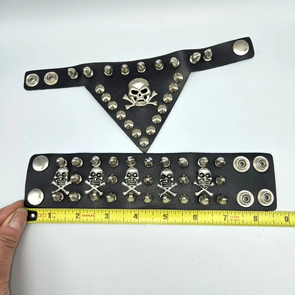 Punk Rock Choker & Bracelets Jewelry Lot Gothic Studded Skull & Bones Halloween